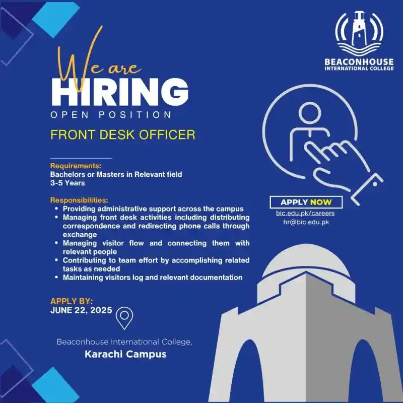 Front Desk Officer Jobs At Beaconhouse International College 2025 Advertisement