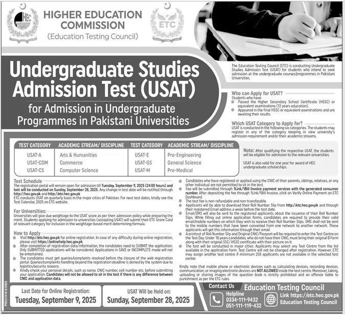 USAT Test 2025 Advertisement