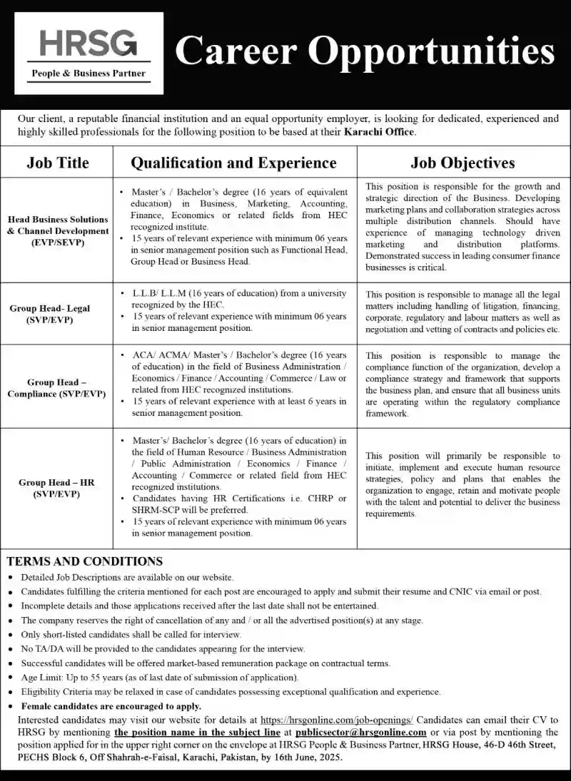 HRSG People And Business Partner Jobs 2025 Advertisement