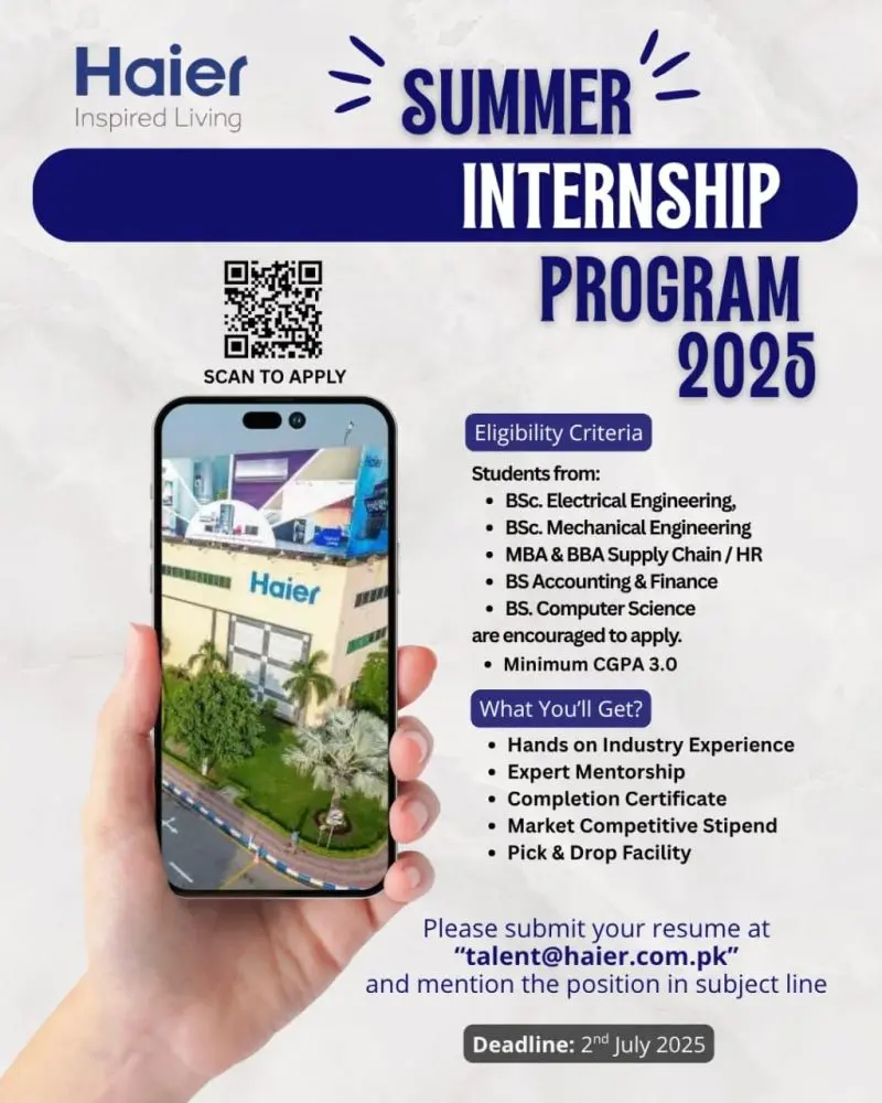 Haier Summer Internship Program 2025 Advertisement
