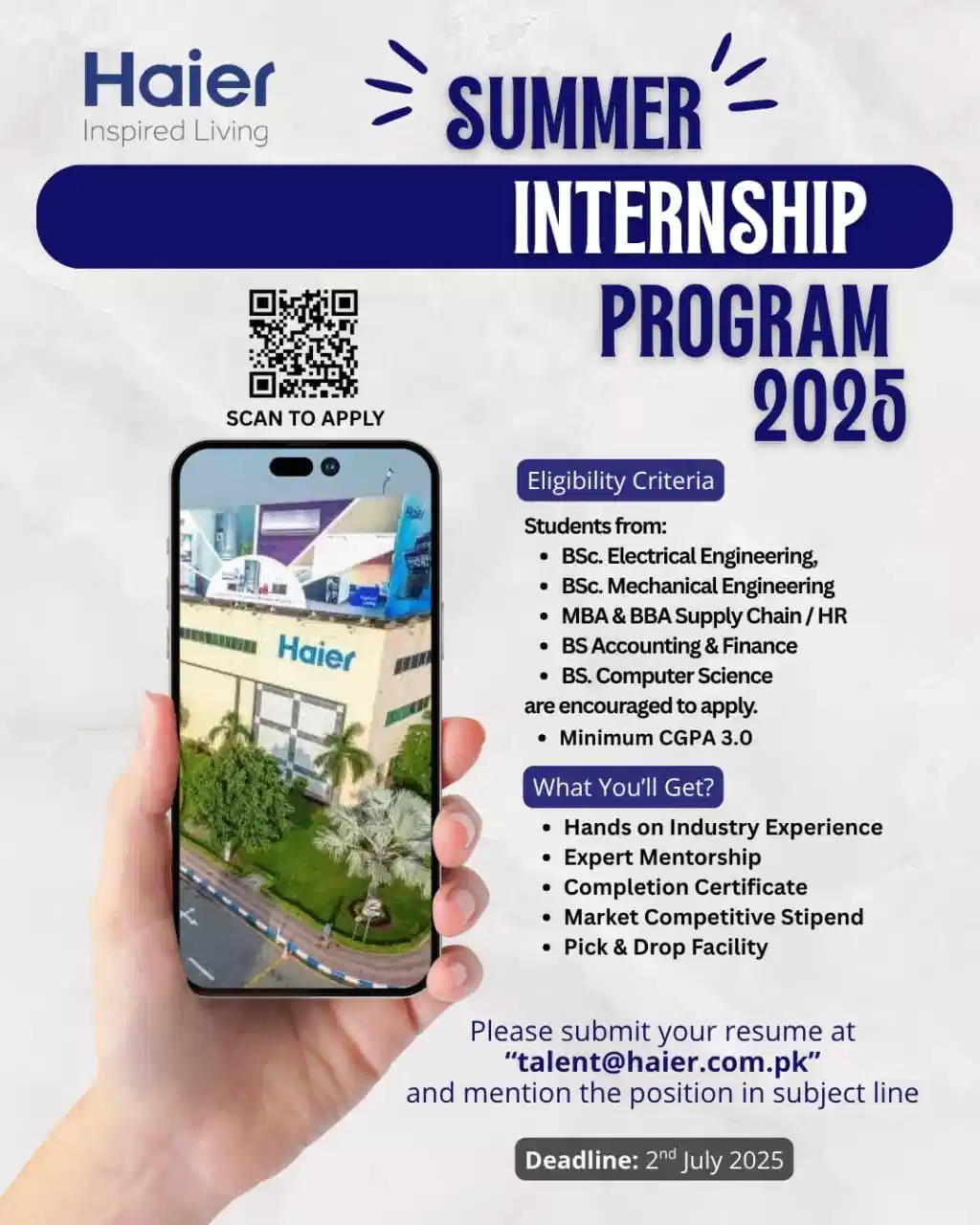 Haier Summer Internship Program 2025 Advertisement