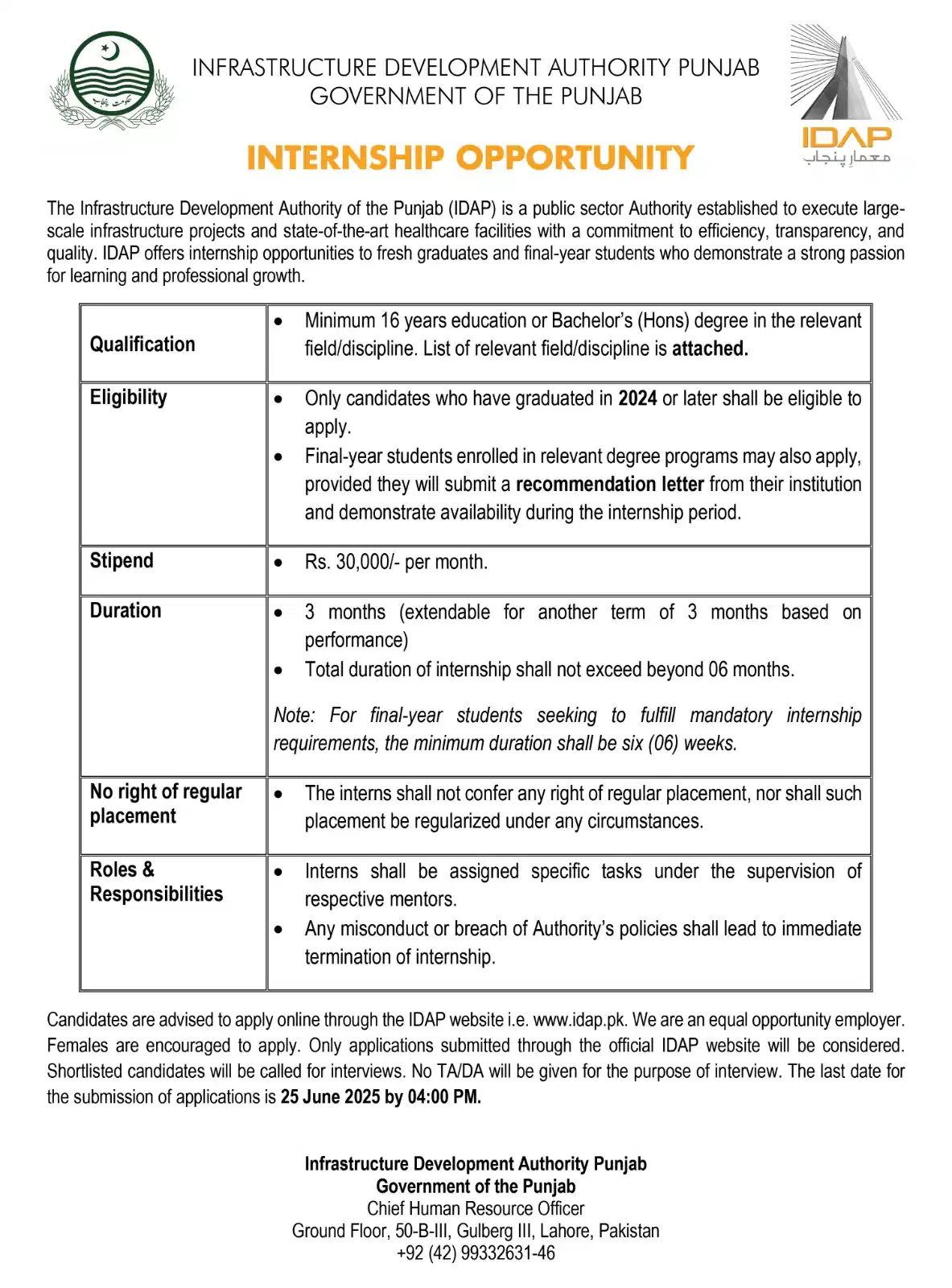 IDAP Internship Program 2025 Advertisement