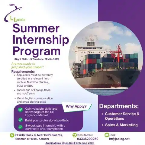Jac Logistics Summer Internship 2025 Advertisement