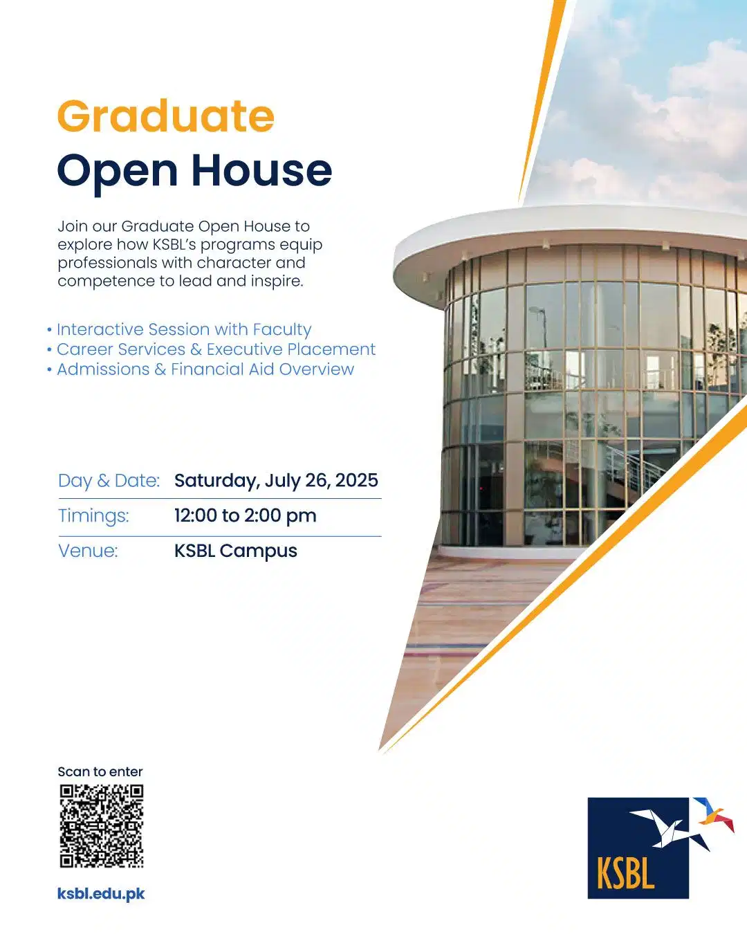 KSBL Graduate Open House Scholarships 2025 Advertisement