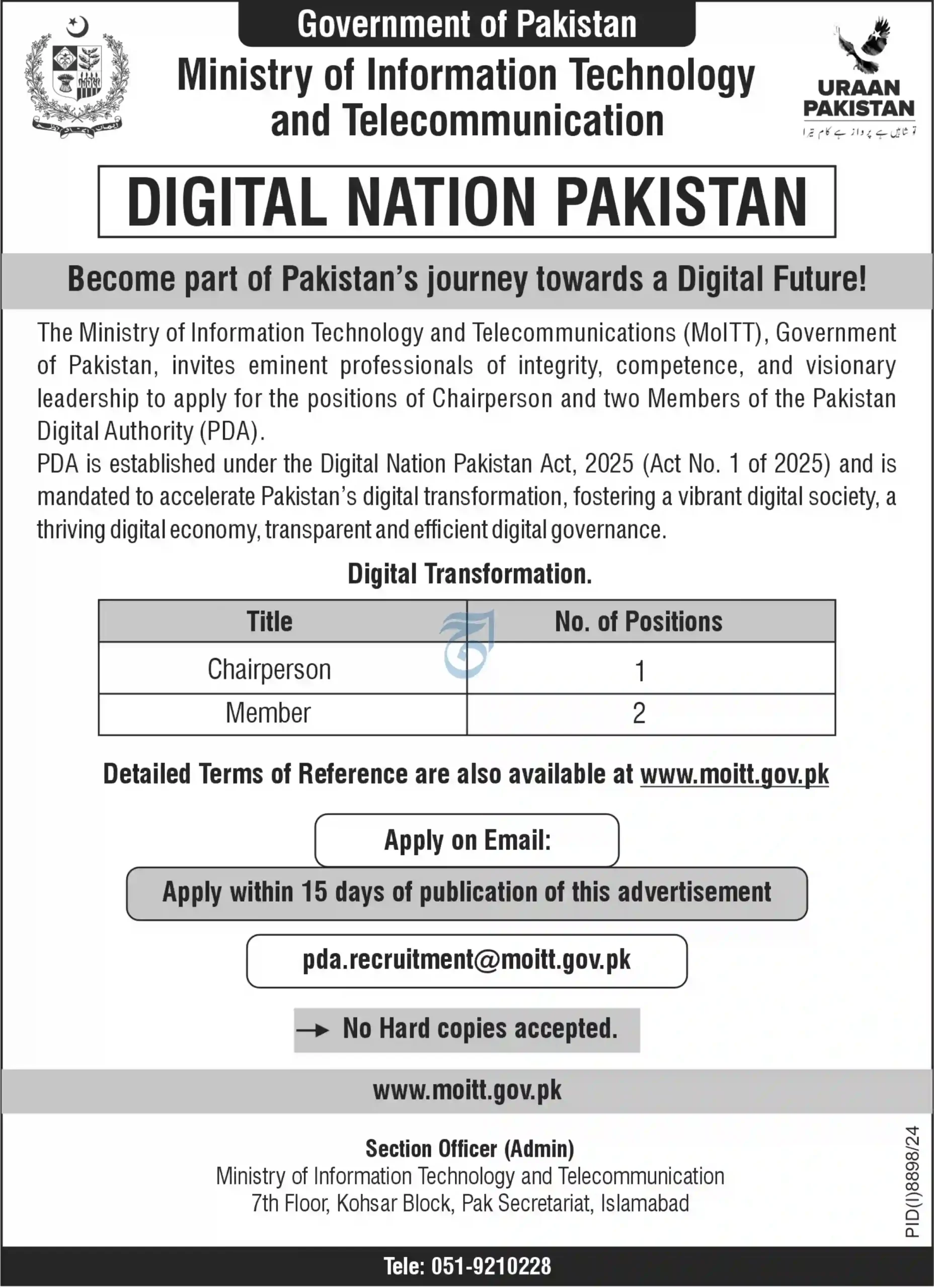 Latest Federal Govt Jobs MOITT 2025 Advertisement