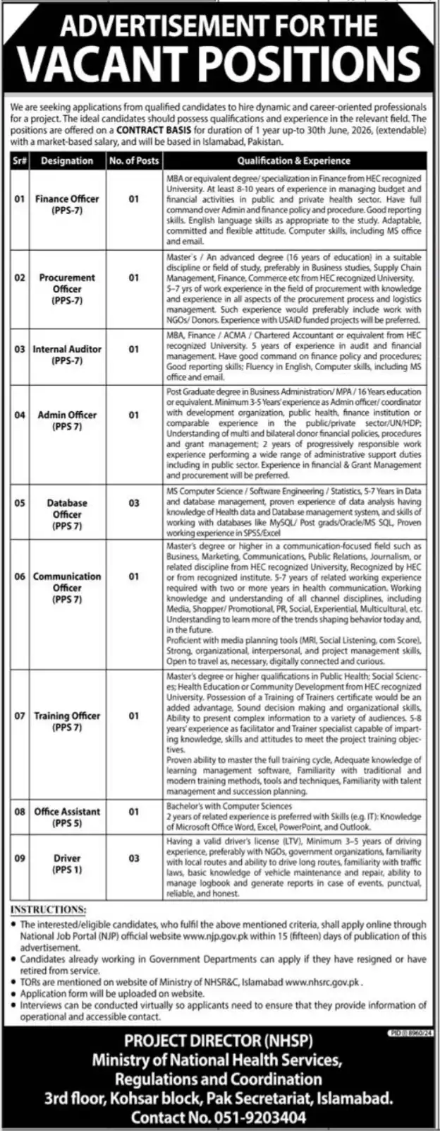 NHSRC Islamabad Jobs 2025 Today Advertisement