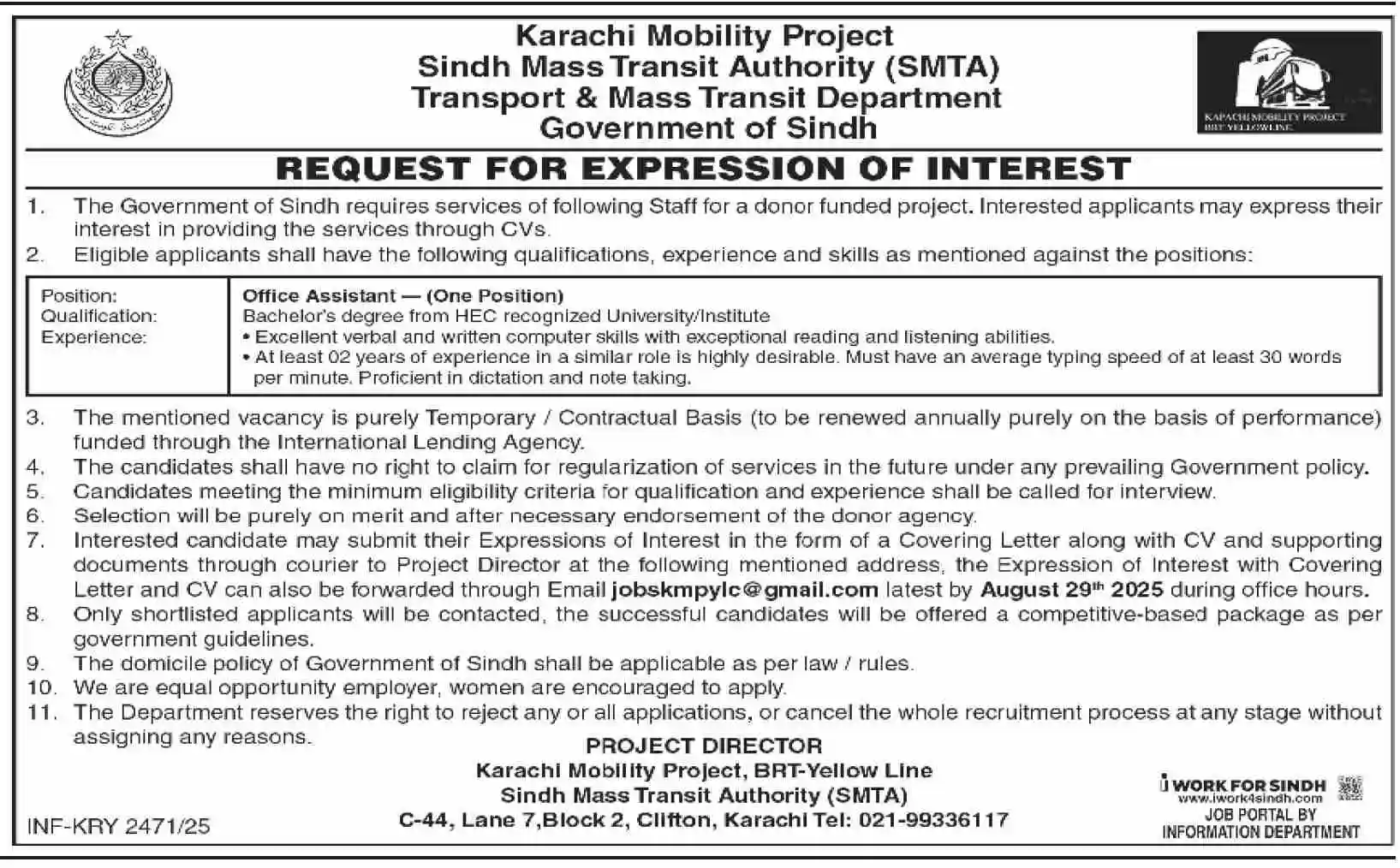 Sindh Mass Transit Authority SMTA Jobs 2025 Today Advertisement