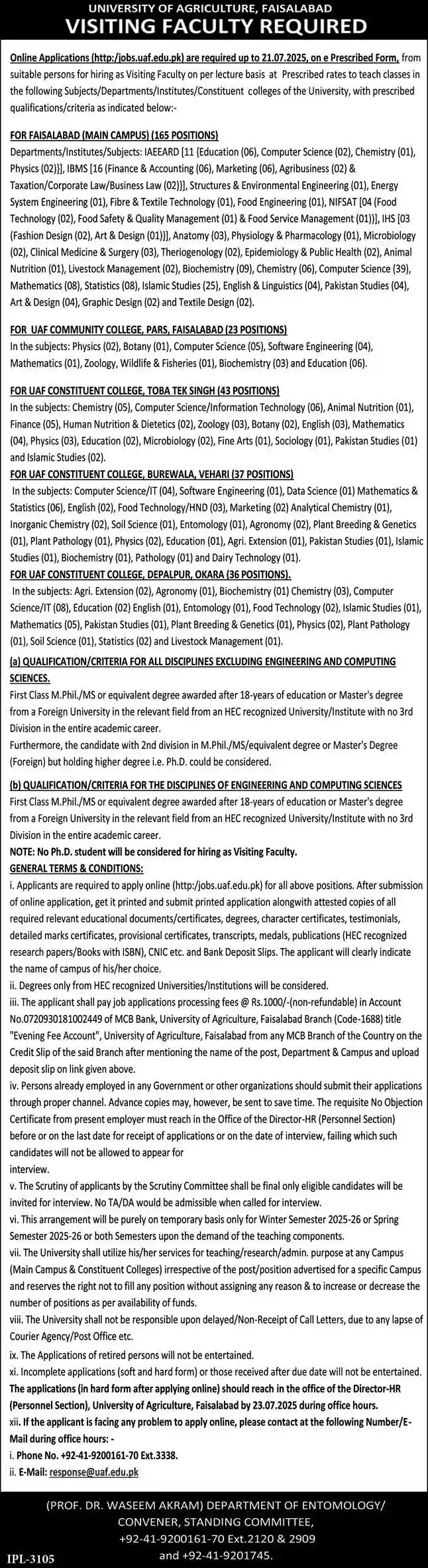 UAF Visiting Faculty Jobs 2025 Advertisement: