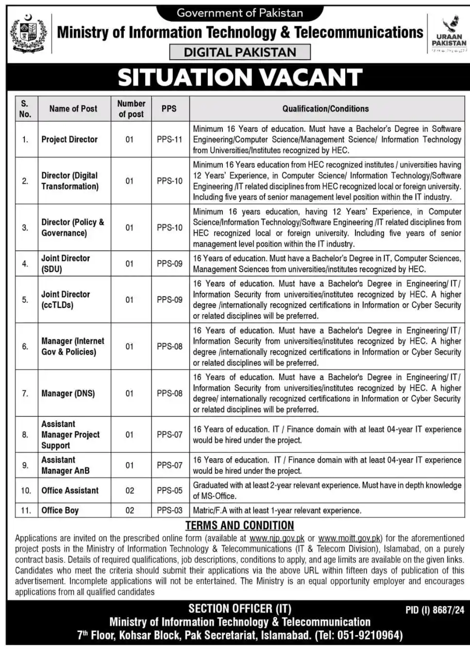 Ministry of Information Technology Jobs 2025 Advertisement