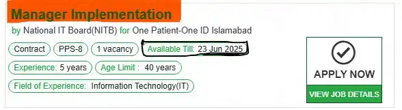 Manager Implementation Jobs at NITB 2025 Advertisement