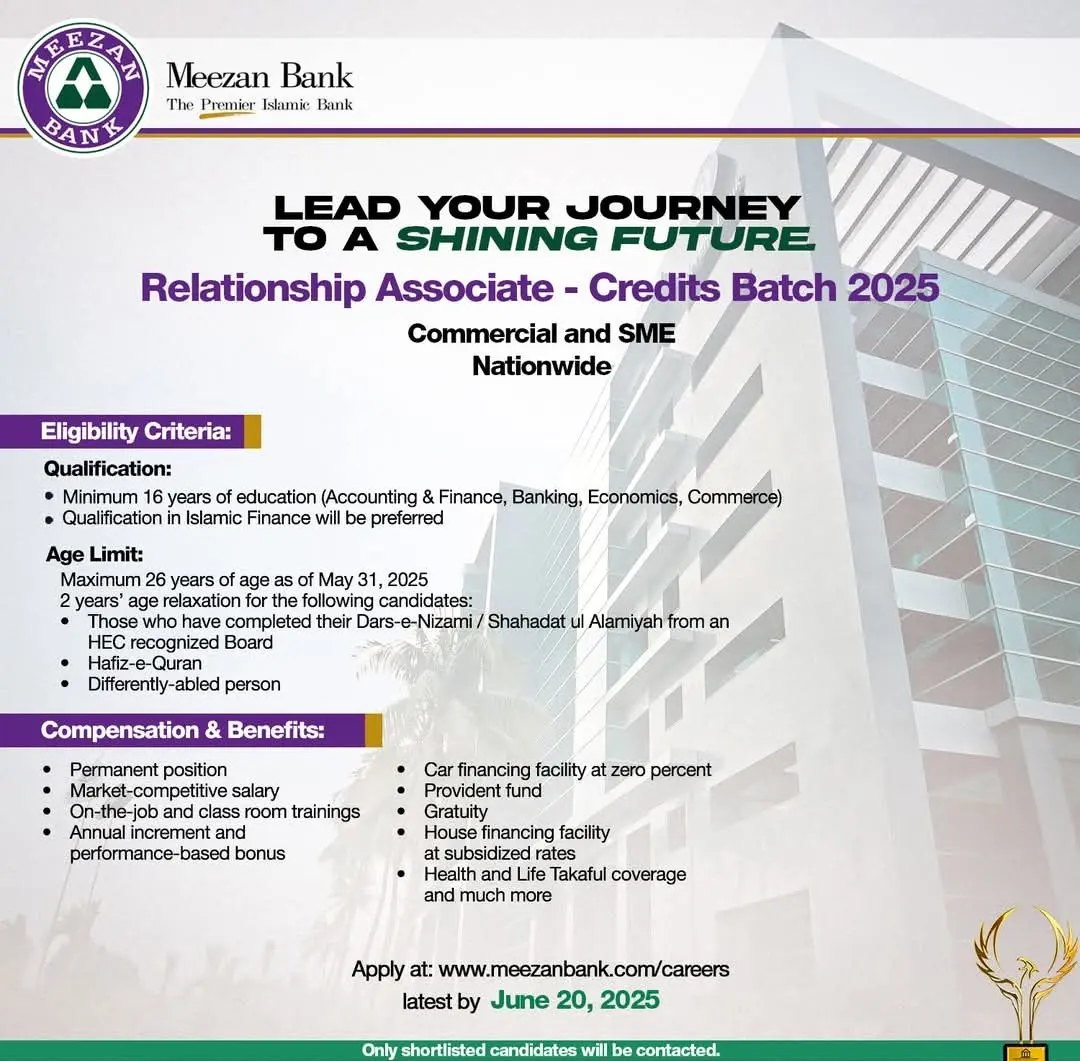 Meezan Bank Relationship Associate Jobs 2025 Advertisement