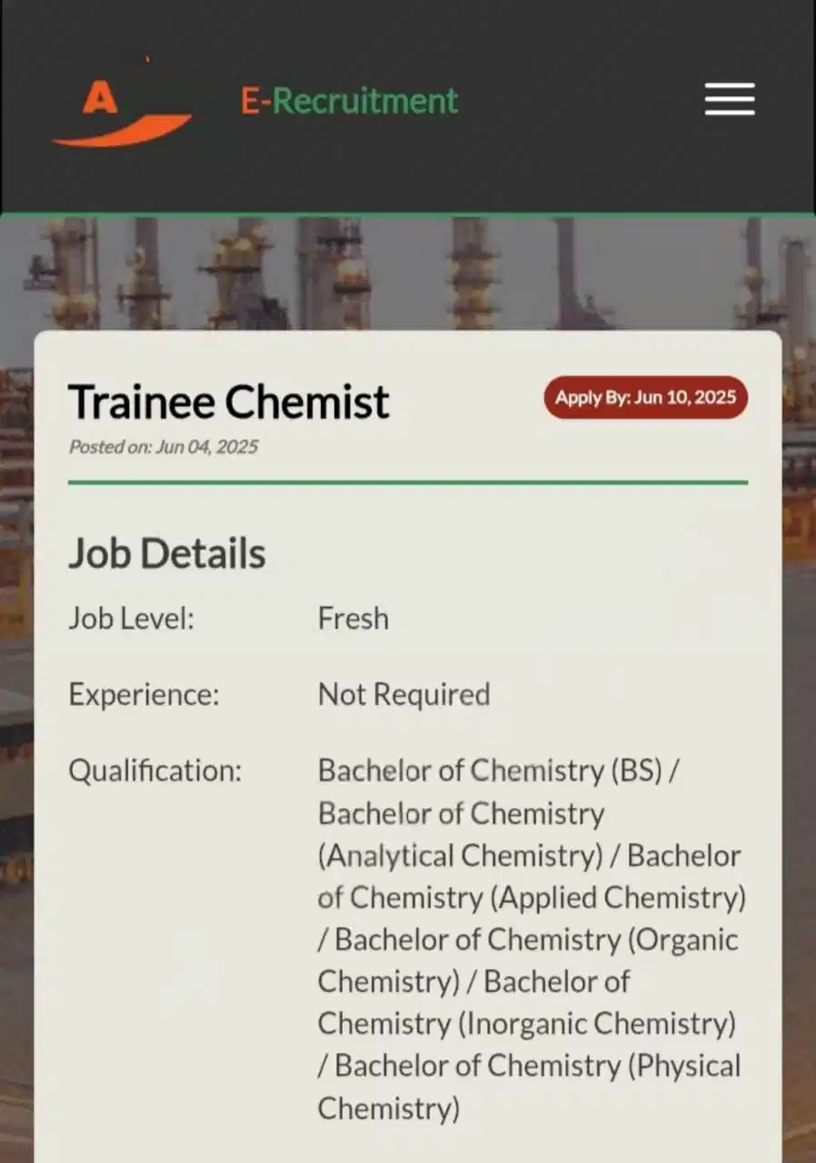 PARCO Trainee Chemist Jobs 2025 Advertisement