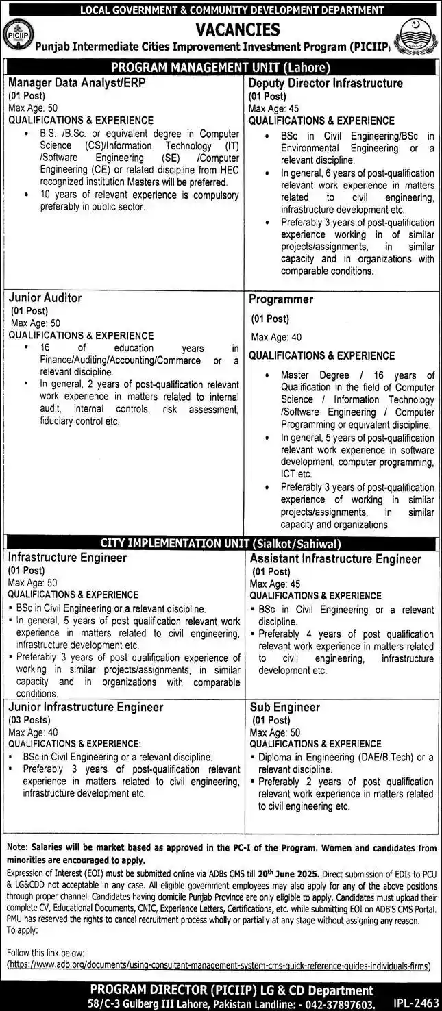 PICIIP Jobs 2025 Latest Advertisement
