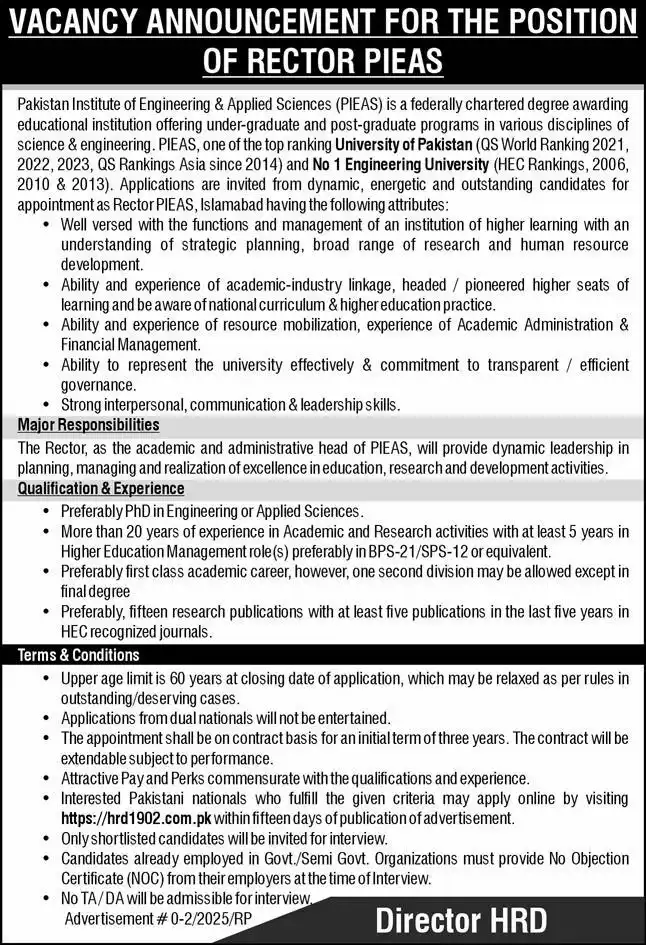 PIEAS Jobs 2025 Advertisement