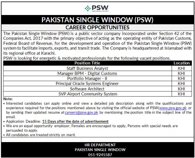 PSW Pakistan Jobs 2025 Advertisement