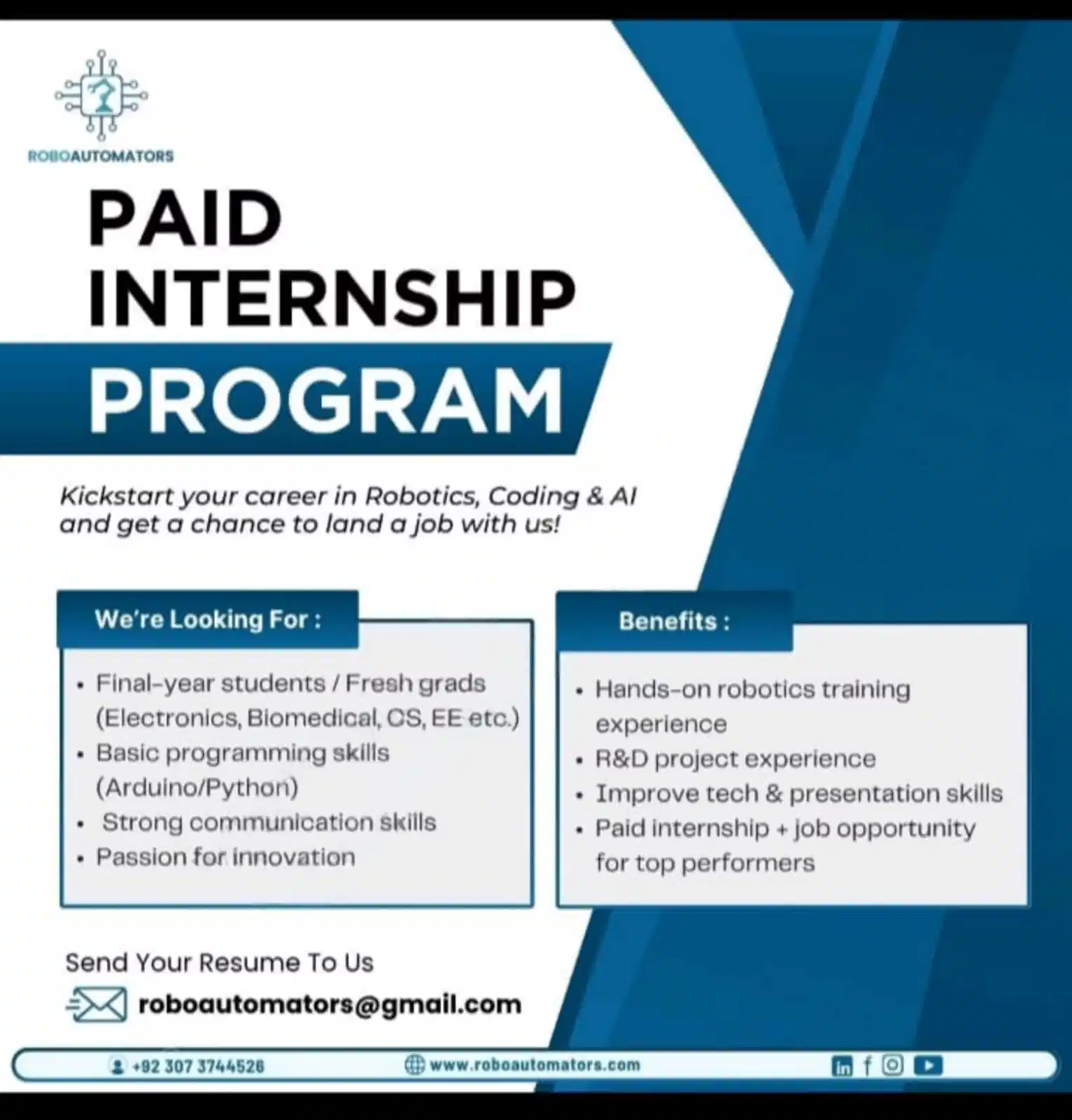 Robo Automators Paid Internship Program 2025 Advertisement
