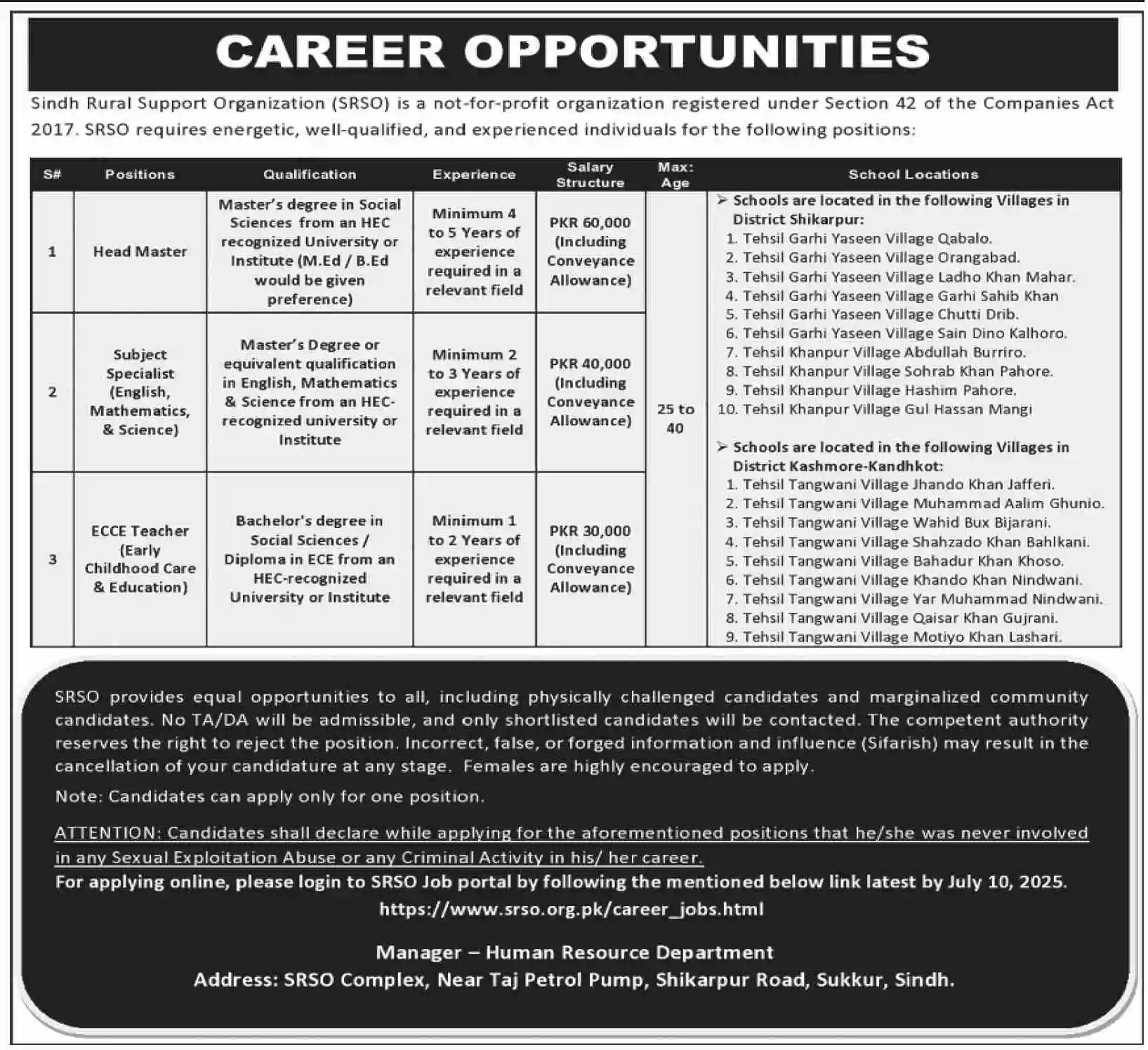 Sindh Rural Support Organization Jobs 2025 Advertisement