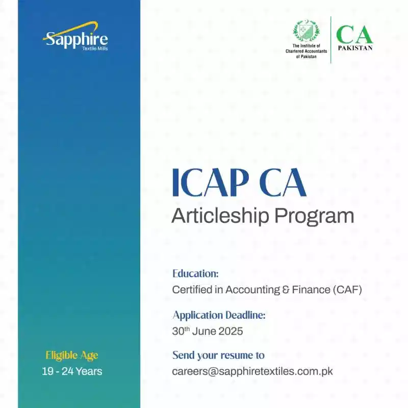 Sapphire Textile Mills ICAP CA Articleship Program 2025 Advertisement