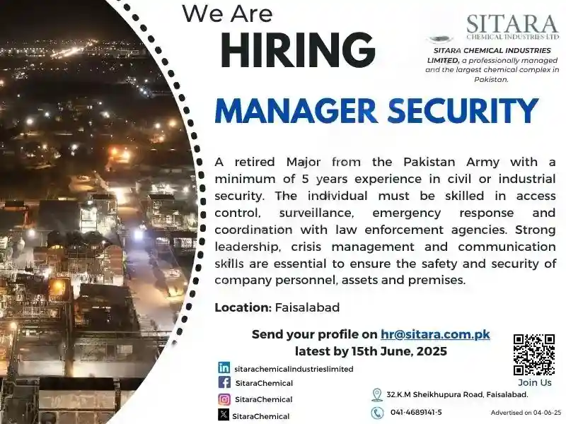 Sitara Chemical Industries Limited Security Officer Retired Major Jobs 2025 Advertisement