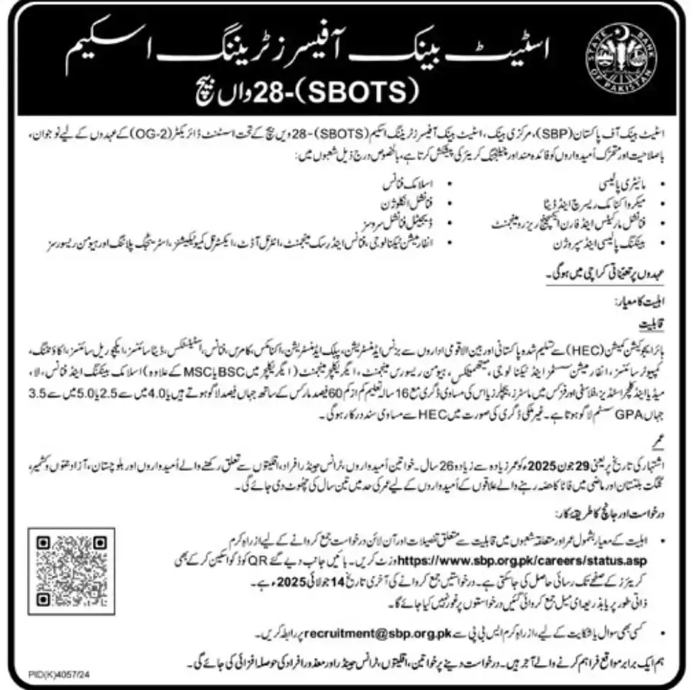 SBP Training Schemes 2025 Advertisement: