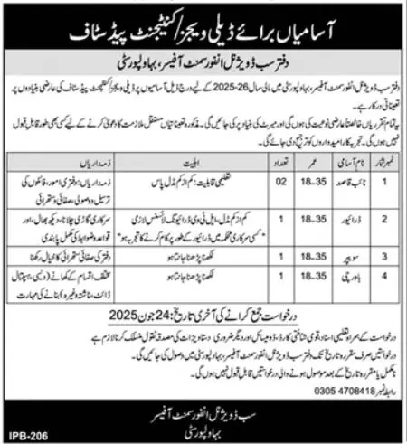 Sub Divisional Enforcement Officer Bahawalpur Jobs 2025 Advertisement