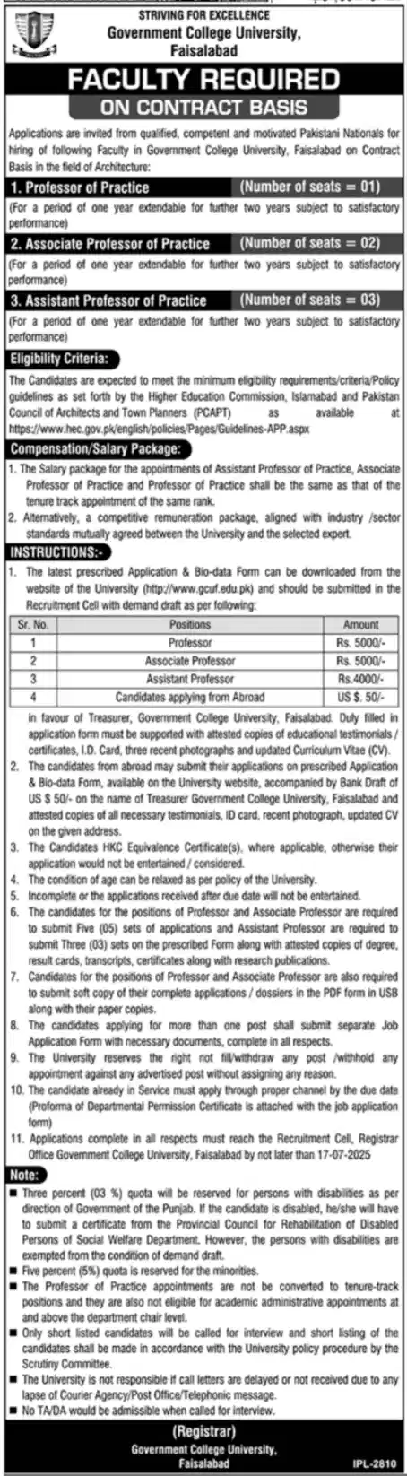 www.gcuf.edu.pk Jobs 2025 Advertisement