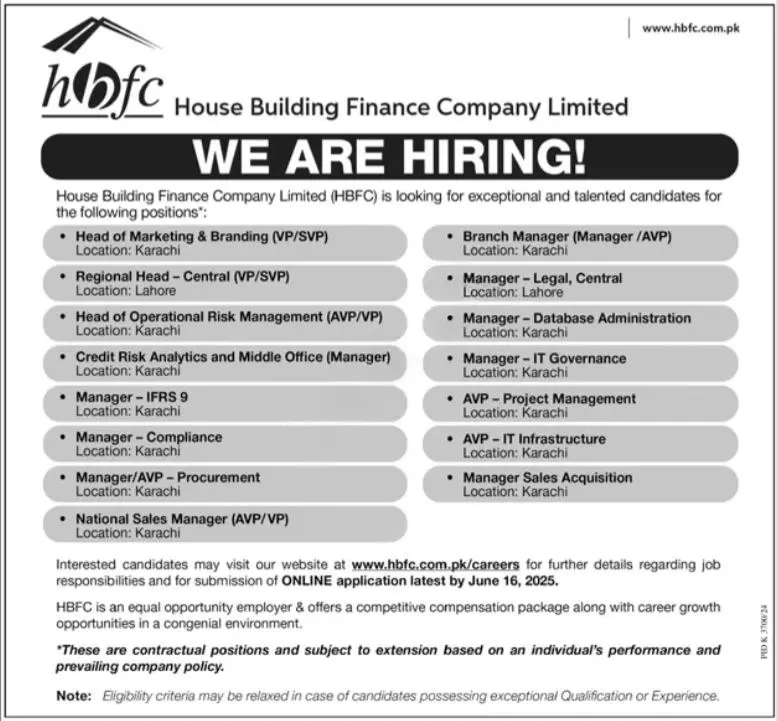 www.hbfc.com.pk Careers 2025 Advertisement