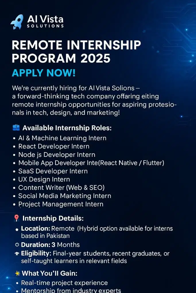 Al Vista Solutions Remote Internship Program 2025 Advertisement
