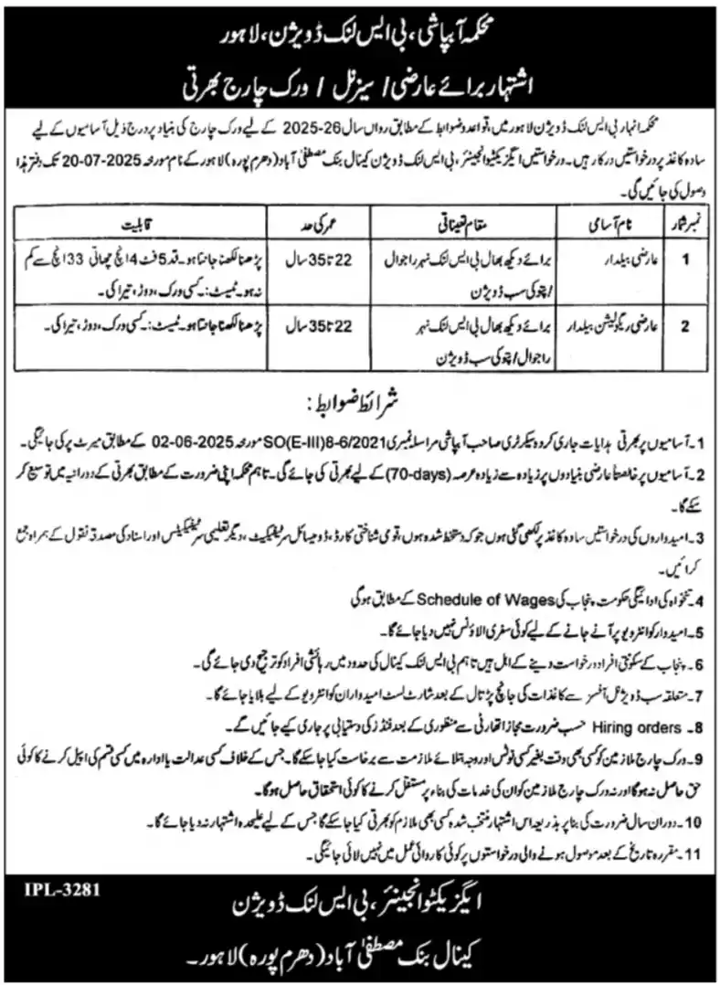 Anhar Department Lahore Jobs 2025 Advertisement