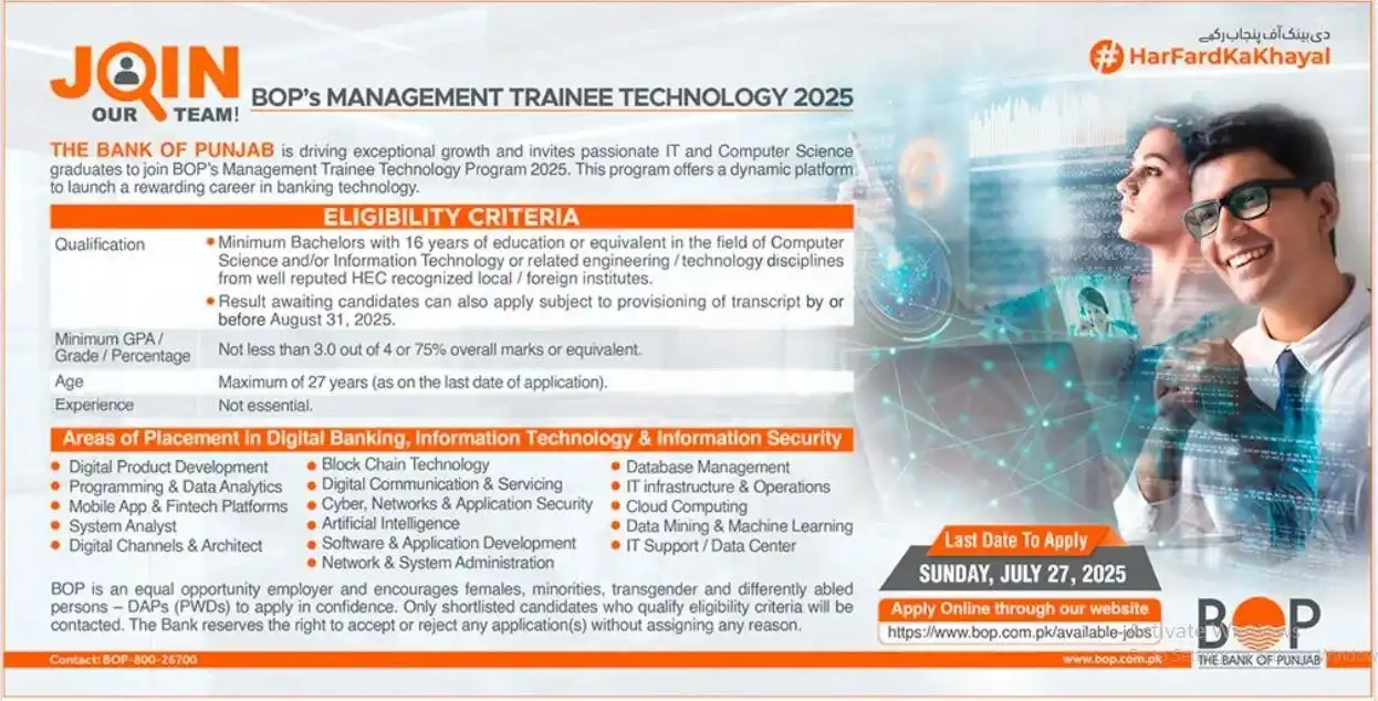 BOP Management Trainee Technology Jobs 2025 ad