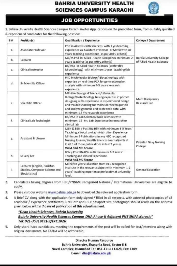 Bahria University Jobs 2025 Advertisement