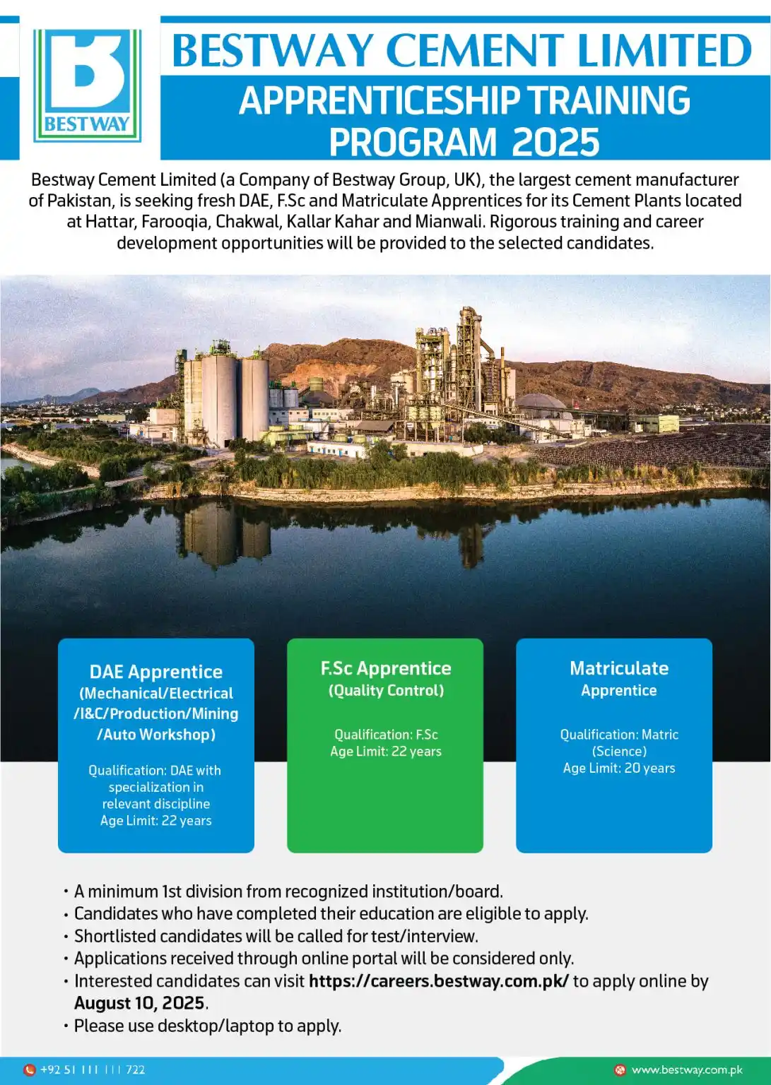 Bestway Cement Apprenticeship Program 2025 Advertisement: