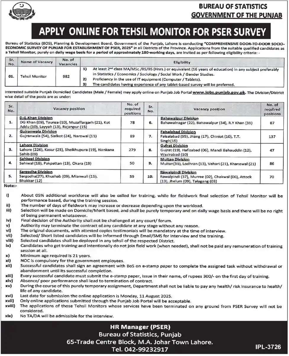 Bureau of Statistics BOS Jobs July 2025 ad