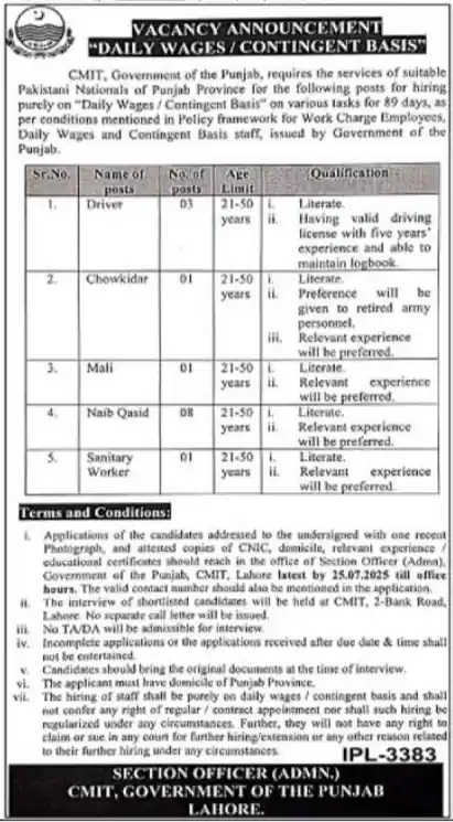 CMIT Punjab Government Jobs 2025 ad