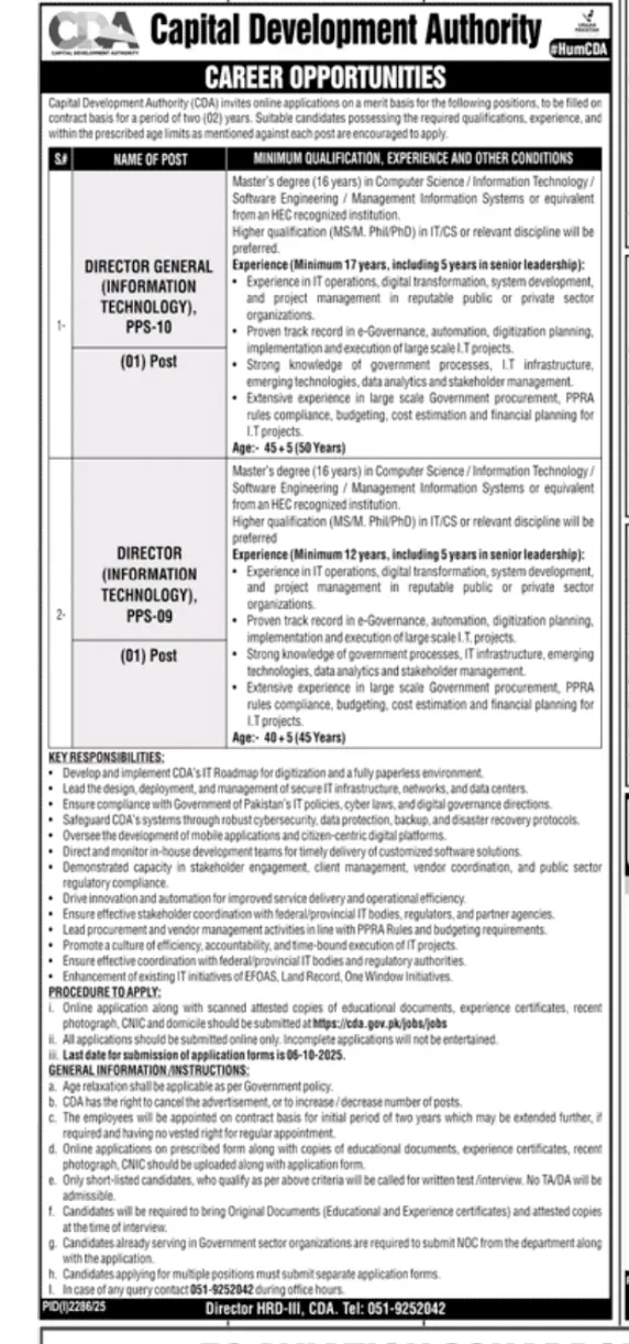 Capital Development Authority CDA Jobs In September 2025