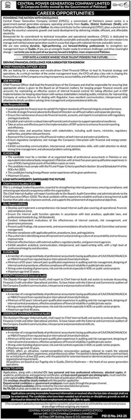 Central Power Generation Company Limited jobs 2025 ad