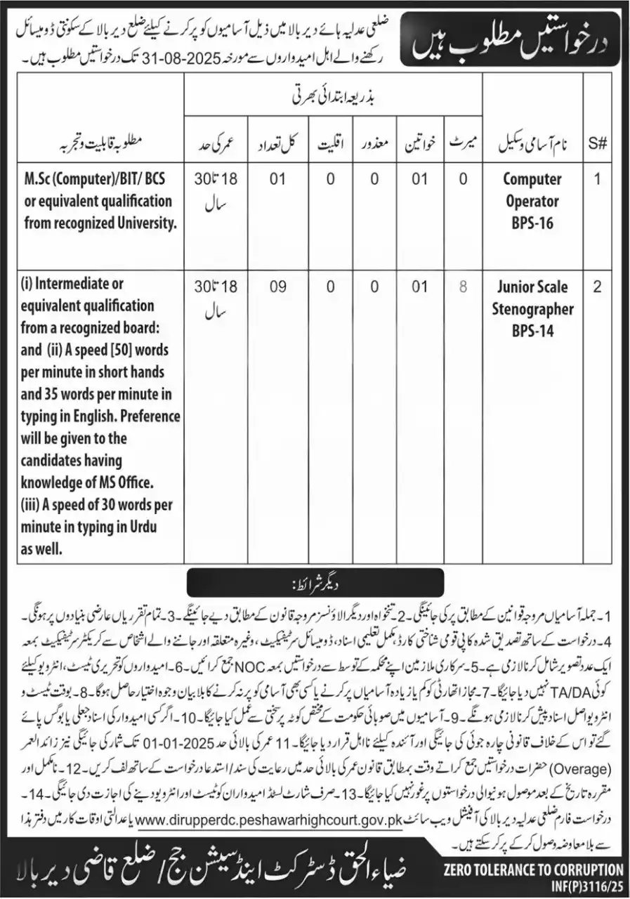 District and Session Court Dir Upper Jobs 2025 Advertisement