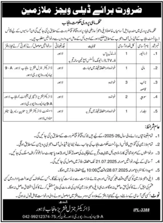 Fisheries Department Baildar Jobs 2025 Advertisement