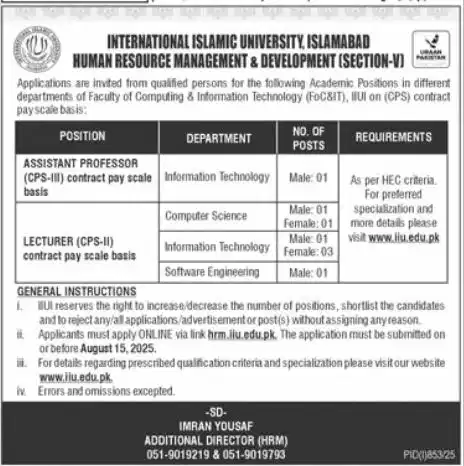 IIUI Jobs 2025 Advertisement