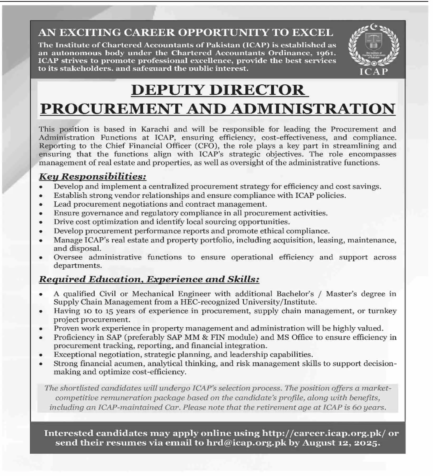 Institute of Chartered Accountants of Pakistan Jobs 2025 Advertisement
