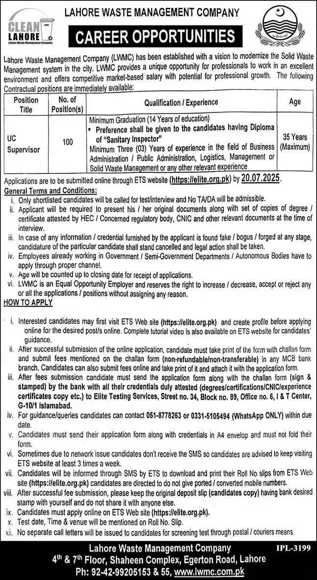 ETS LESCO Jobs 2025 Advertisement: