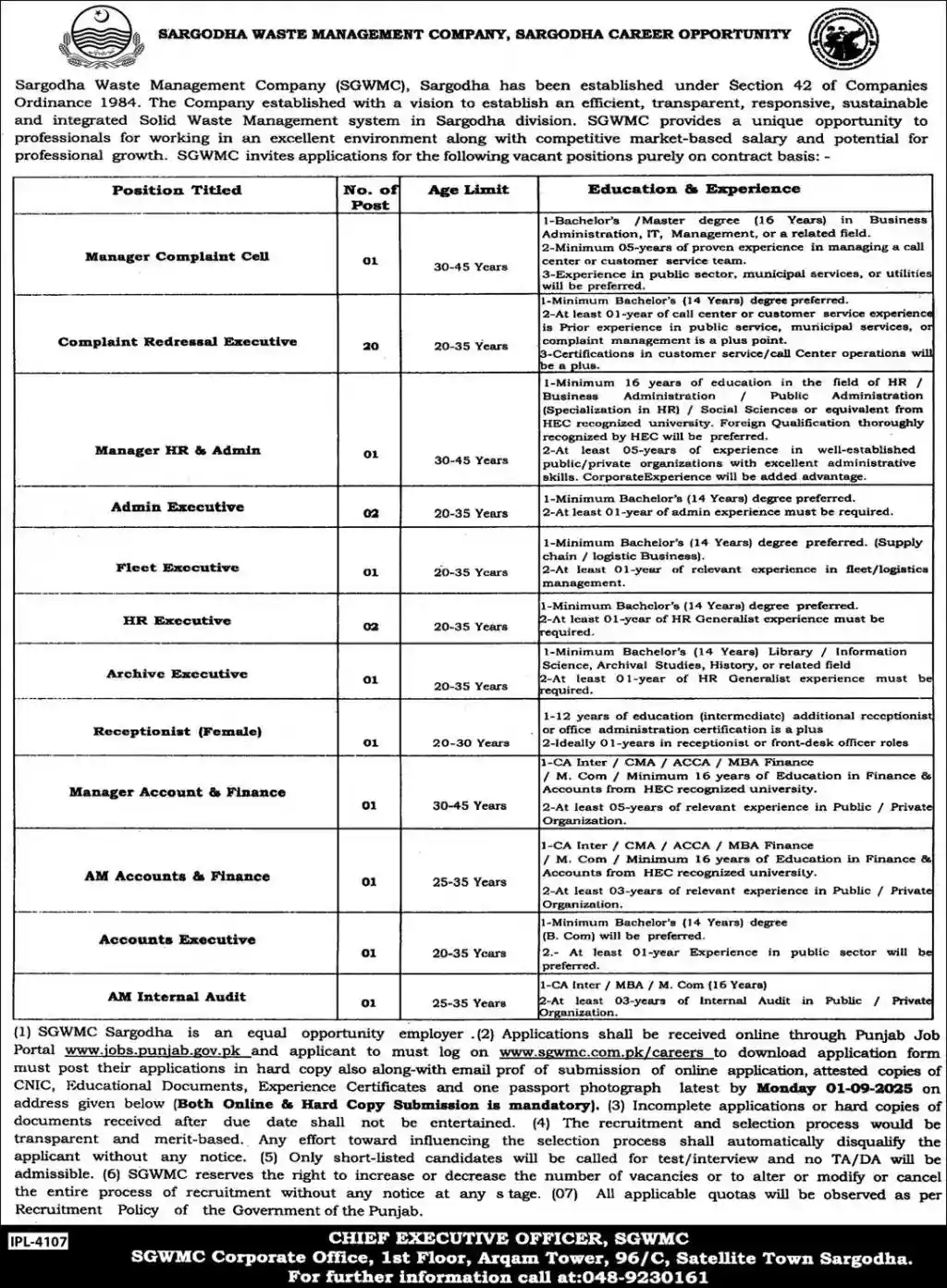 SGWMC Jobs in September 2025 Today Advertisement