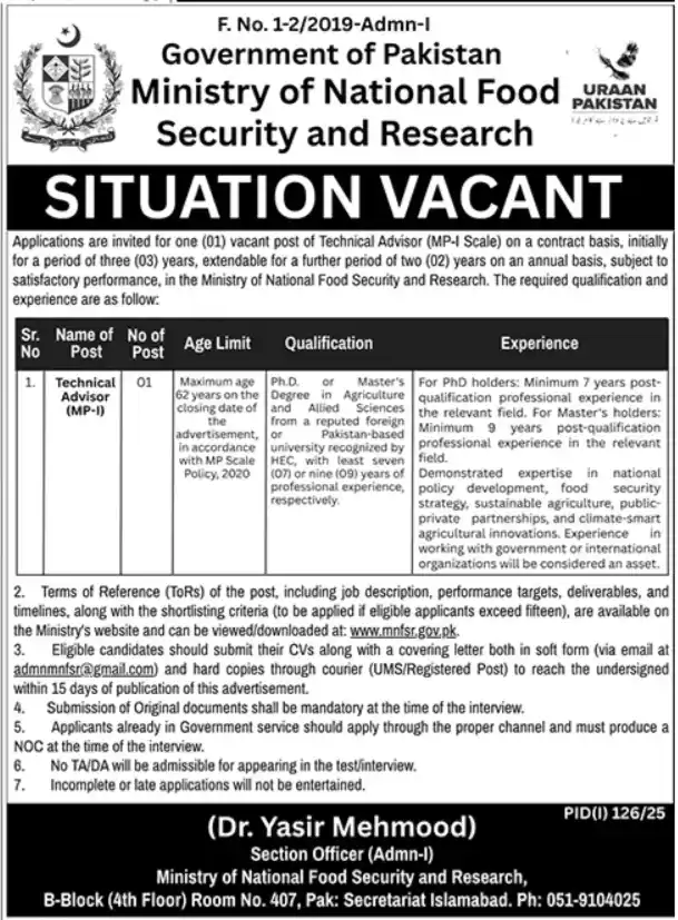 MNFSR Technical Advisor Jobs 2025