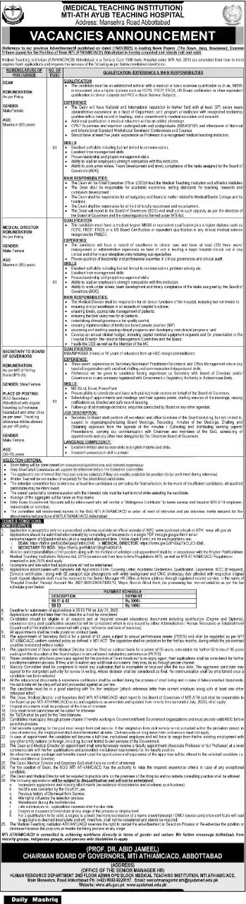 MTI Ayub Teaching Hospital Jobs 2025 Advertisement