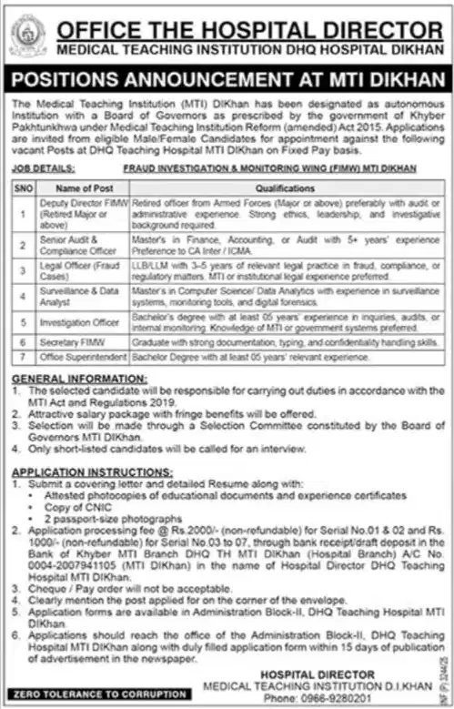 MTI DHQ Hospital DI Khan Jobs 2025 Advertisement