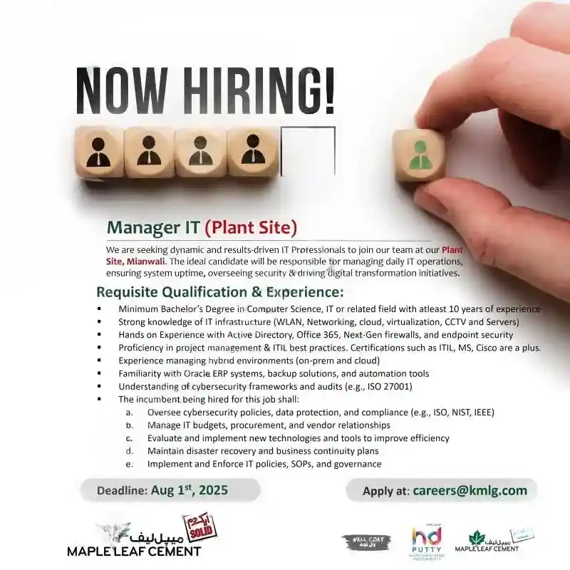 Maple Leaf Cement Factory Limited Jobs Manager IT 2025 ad