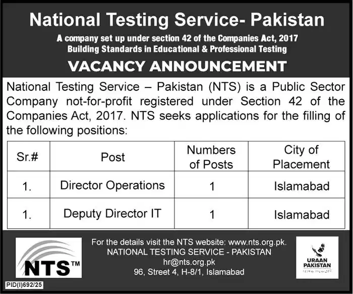 NTS Pakistan Jobs 2025 Advertisement