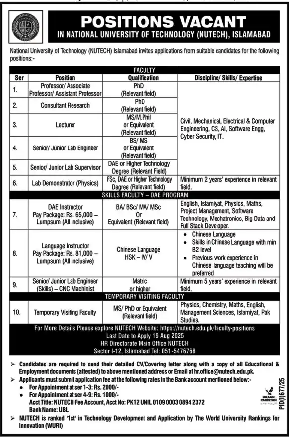 National University of Technology Jobs 2025 Advertisement