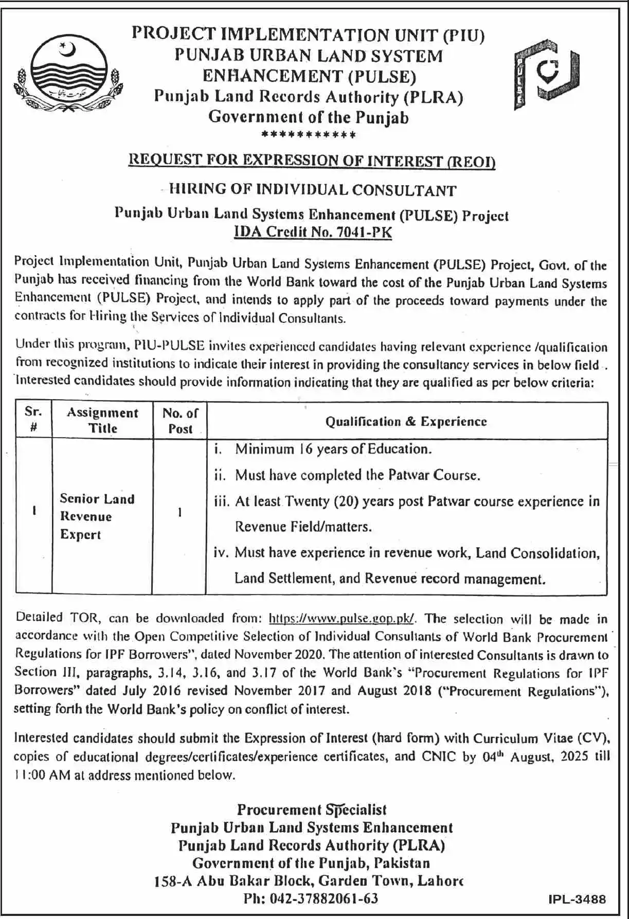 PIU Revenue Expert Jobs 2025 Advertisement