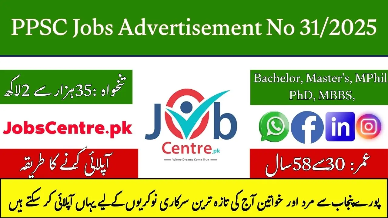 PPSC Ads 31 Jobs Online Apply